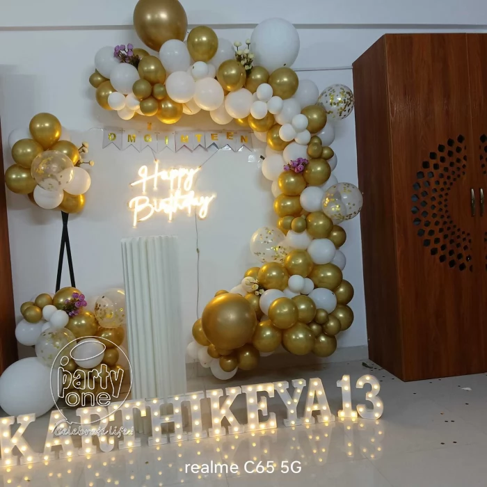 birthday Golden Chrome and White Teens Birthday Decor